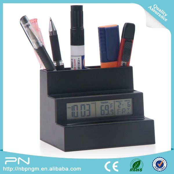 Multifunctional Pen Holder Digital Led Desk Electronic Alarm Clock With