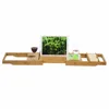 Manufacturer Hot Sell Natural Color Bamboo Bath Caddy For Bathroom with Wine Glass Holder
