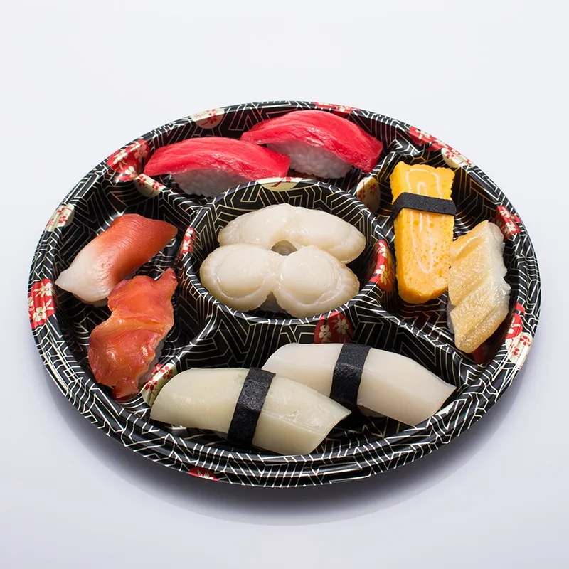 5 Compartments Black Wholesale Disposable Ps Plastic Japanese Sushi