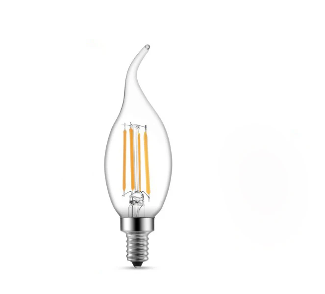 C35 Clear Glass Flame Shape Bent Tip  LED Candelabra Bulb 2700K Warm White 250LM 4W Dimmable 60W Equivalent