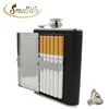 5OZ PU Leather Wrapped Stainless Steel Flask Liquor Alcohol Bottle Holder with Built-in Cigar Case and Funnel Set for Man Woman