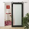 36 in. x 84 in. Modern Full Lite Rain Glass Stained Pine Interior Barn Door with Sliding Door Hardware Kit
