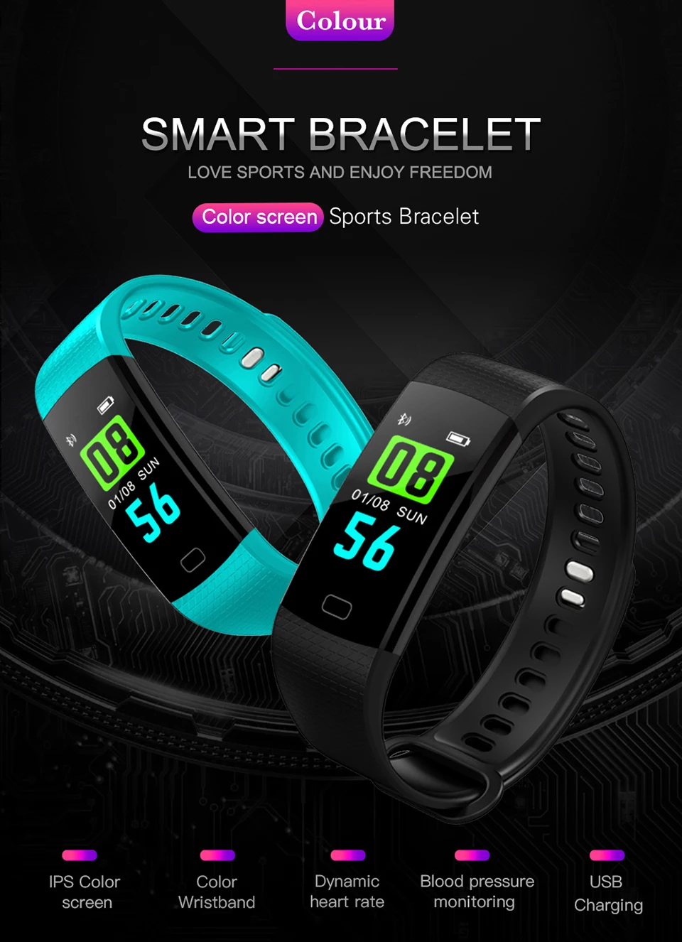 2019y5 Smart Bracelet Step Counter Fitness Smartband Alarm Clock