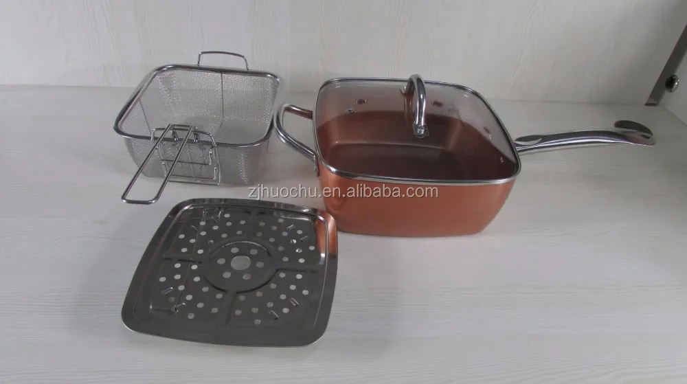 Deep Square Frying Pan 9.5 Inch Copper Frying Pan Pdf6124 With Ceramic