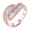 2019 March Expo Fashion 18K Rose Gold Plated Double Row Square CZ Couple Ring Regular Engagement Wedding Ring