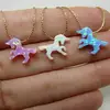 LS-D7710 Pink Blue White Unicorn Horse Necklace Fantasy Kids Jewelry Elegant Opal Charm Necklace