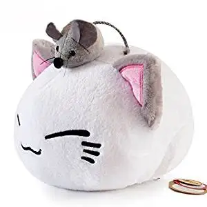 Super Cute Fluffy Cat Plush Toy Plush Pillow with Little Mouse on Head 32CM