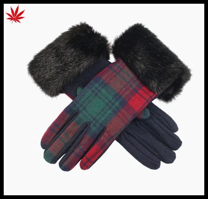 Ladies cheap woolen gloves with horse fur