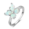 Fashion 925 sterling silver butterfly synthetic white fire opal Rings for women