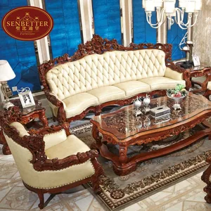 Ksf W Antique Style Teak Solid Wood Carving Living Room Sofa Set