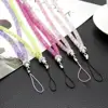 Plastic Net Thread Cord Hanging Lanyard with Rhinestone Clay Pave Bead & Nylon Cord & Crystal & Zinc Alloy silver color 1287316