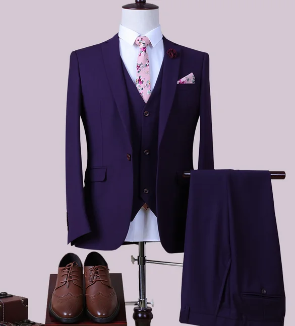 Spring New Fashion Designer's Suit Purple Pant Coat 3 Piece Tuxedo ...