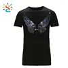 Wholesale Crystal t shirt Angel wings rhinestone with black plain cotton t shirts cool bling hip hop tshirts fashion hot sell