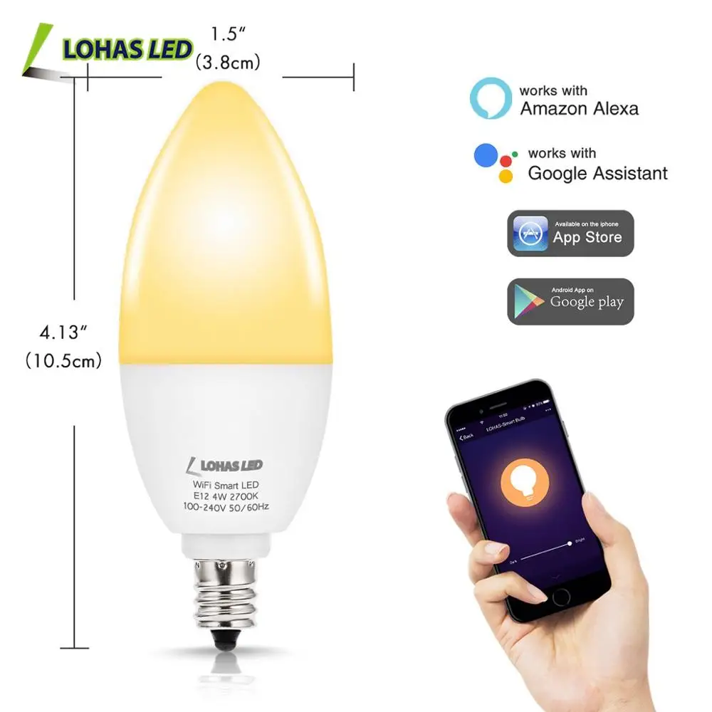 LOHAS LED 4W E12 Warm White 2700K Wifi Bulb Tuya Smart Led Candle Light Bulb Compatible with Alexa/Google Assistant