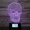 Get Up Helper Cool 3D Skull Illusion Lamp New Digital Alarm Clock LED Night Light With USB Charger