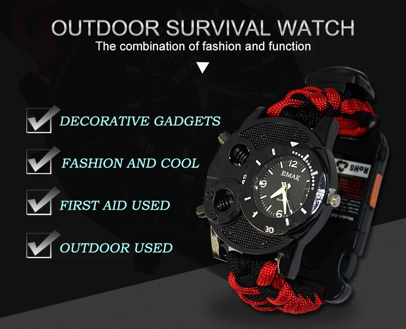 Hot Sale Portable Multifunctional Adjustable Paracord Survival Watch