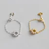 100% Authentic 925 Sterling Silver AAAA Zircon Flower Ring Chain Link Adjustable Female Rings for Women Fine Jewelry Gifts