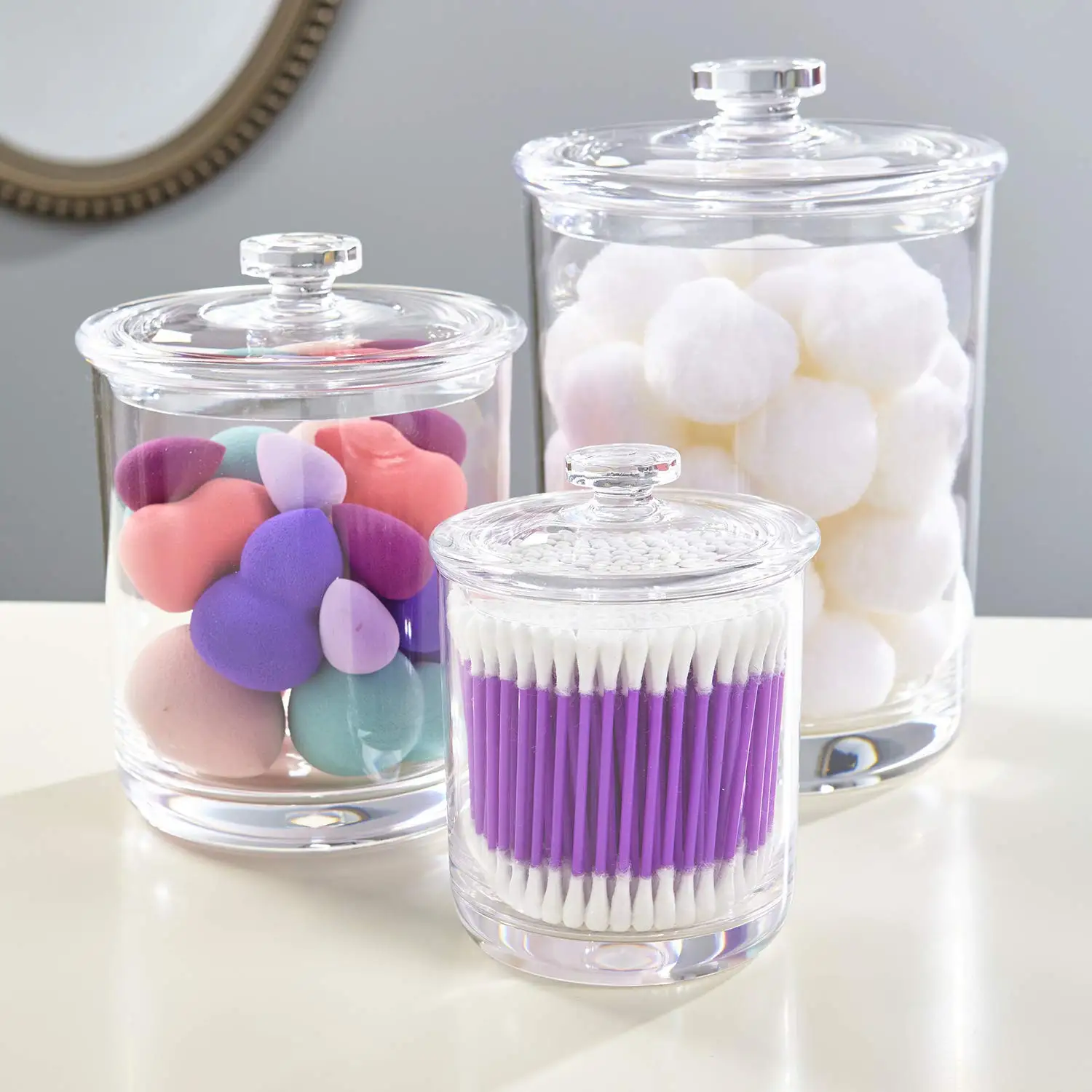 Premium Quality Acrylic Qtip Holder Apothecary Jars Bathroom Vanity
