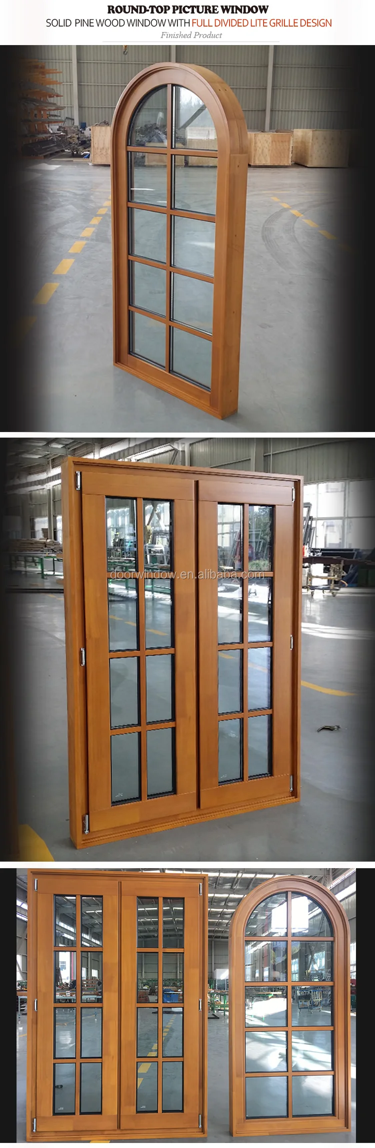 Modern grille design arched top aluminum clad wood window