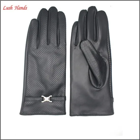women genuine leather hand gloves black with belt