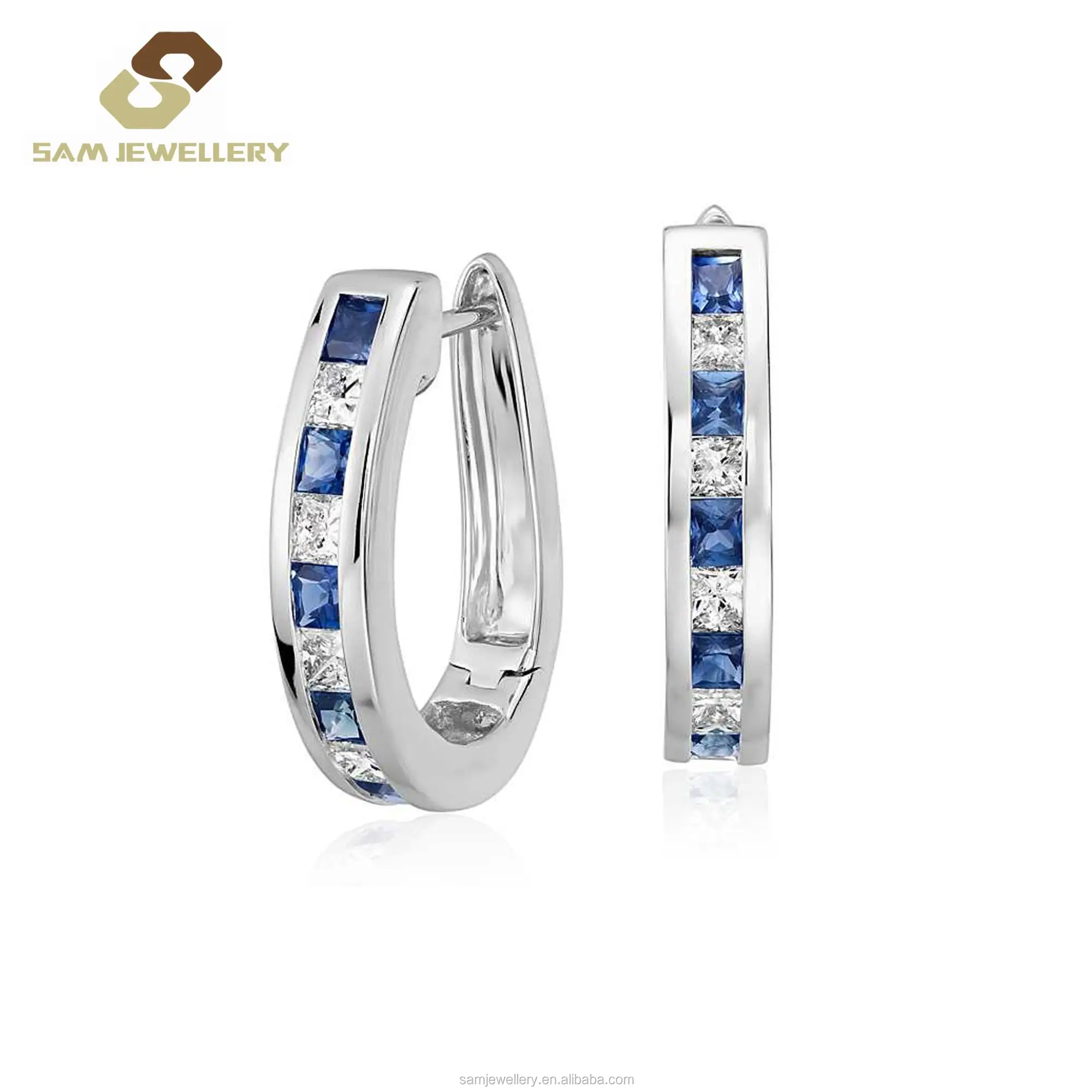 USA Seller Hoop Earrings Blue Lab Opal Sterling Silver 925 Best Price Jewelry