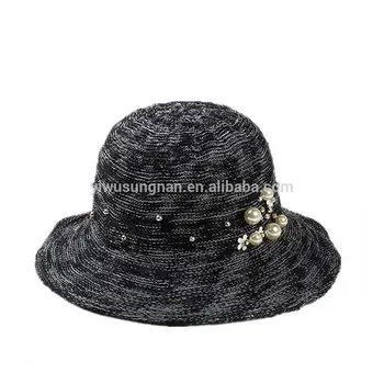 Latest Summer Elegant Pearl Decoration Straw Hat Beach Visor Hat