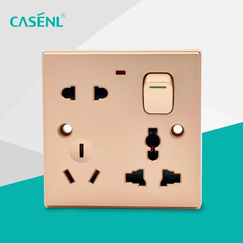 Golden color electrical multi wall socket/Bangladesh socket