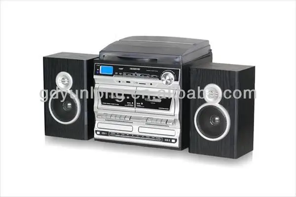 2014 Newest Hot Selling Programmable Double Turntable CD Record cassette radio Player With Radio & CD & MP3 Function