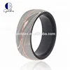 Gentdes Jewelry 14k Solid Rose Gold Plating African Blackwood Inlay Sleeve Damascus Steel Ring 8mm