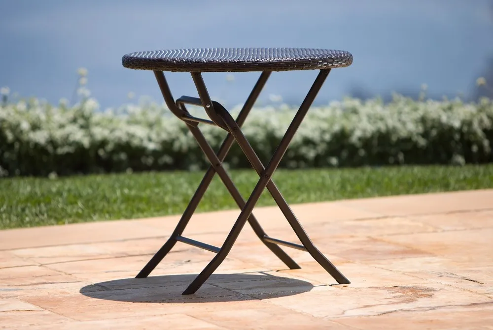 Juego De Mesa Redonda Y Silla Plegable,Mimbre,Para Exteriores,3