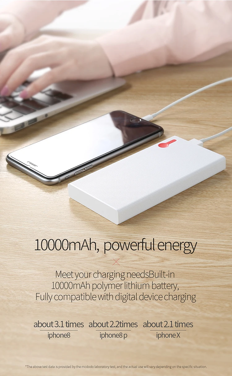 Mcdodo new design fast charging ultra slim 5V 12V output RoHs smart mobile portable charger power bank 1000mAh with  micro cable