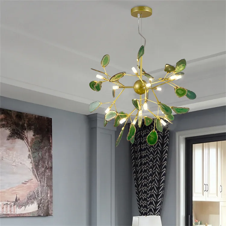 Zhongshan Modern adjustable hanging home Decorative G4 LED Agate designer iron vintage chandeliers lighting