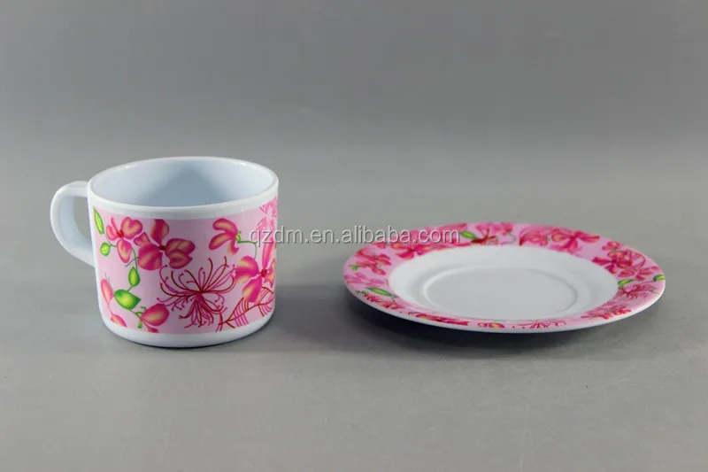 Flower Design Melamine Tea Cup And Coaster Set
