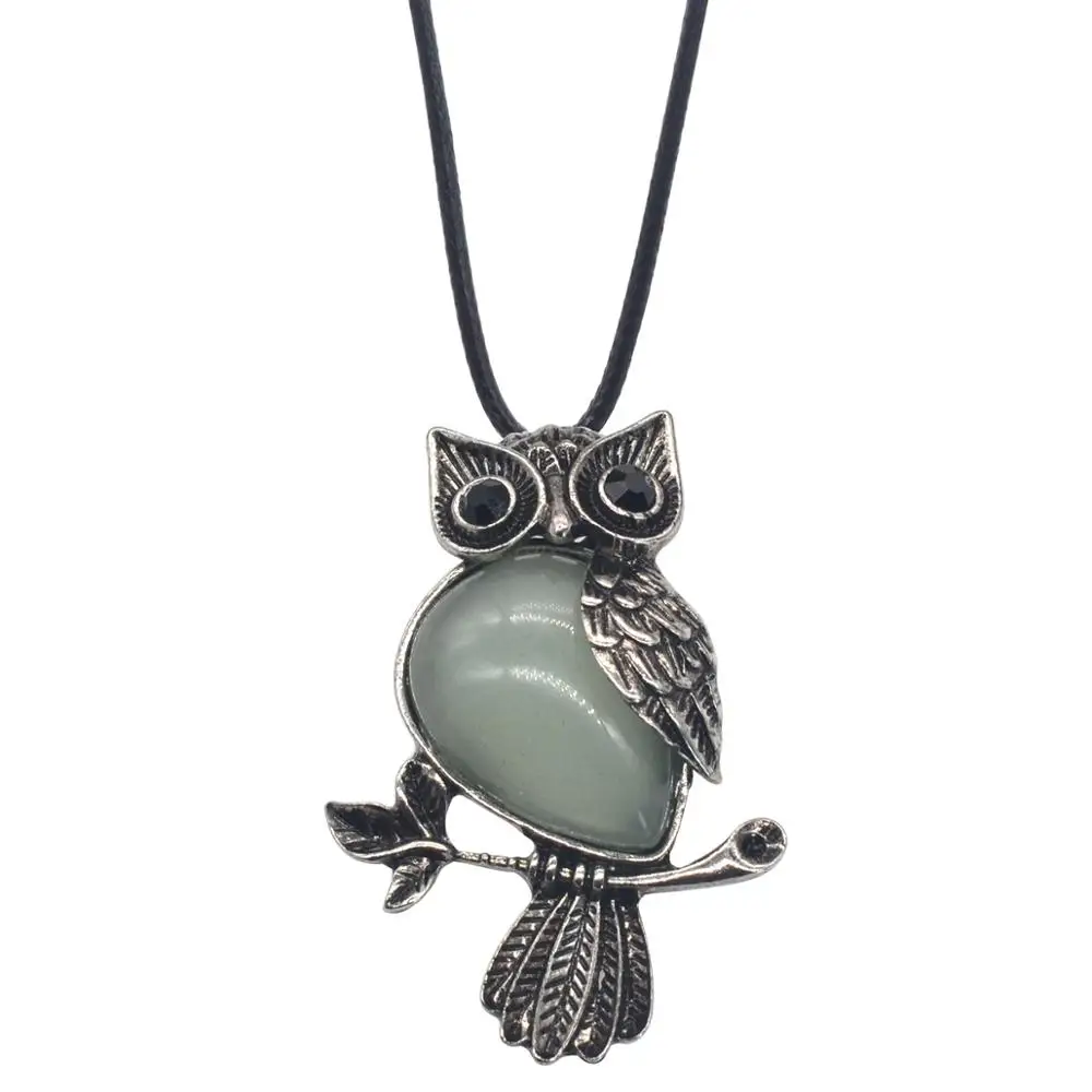 Vintage Owl Gemstone Pendant Necklace Spiritual Energy Gemstone Healing Crystal Rhinestone
