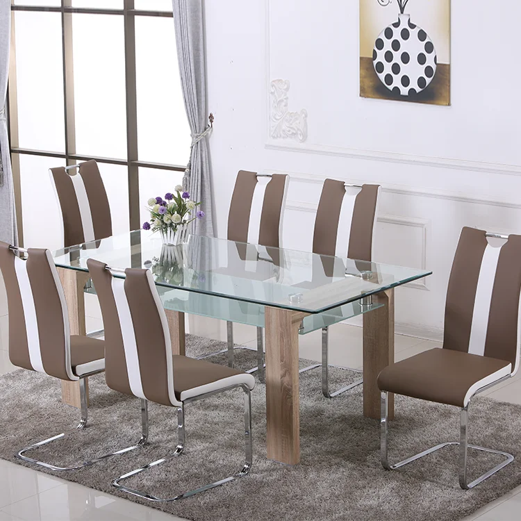 Rectangle Tempered Glass Top Wood Leg Ding Table Dining Room Set Buy