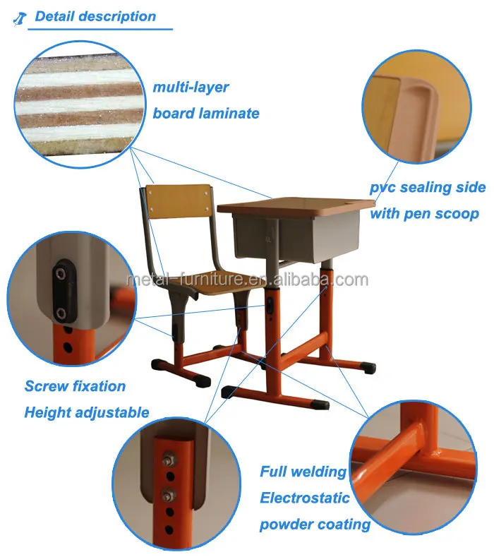 Steel Used School Desk And Chair Unit Yellow Color Classroom Modern Student Desk And Chair