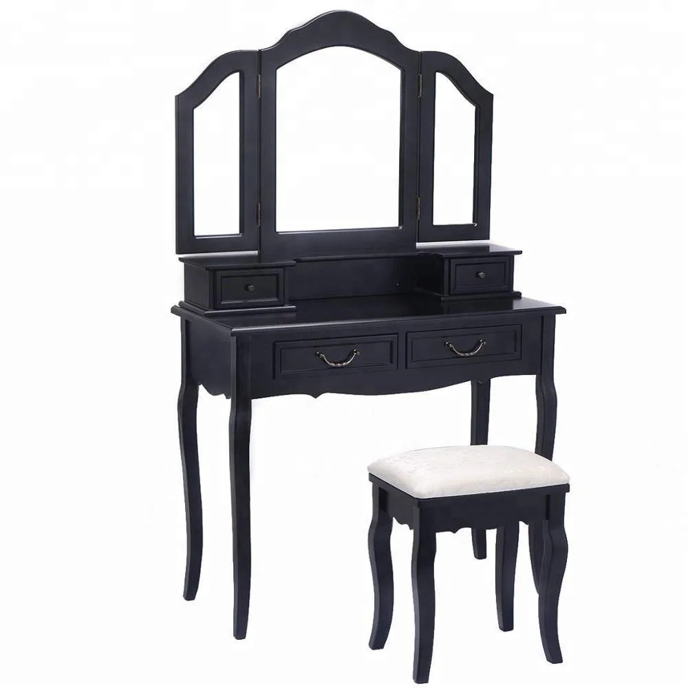 Cheapest Factory Furniture Dresser Folding Mirror Black Wood