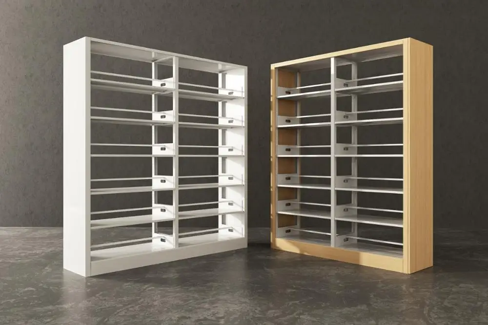 Modern School Double Column Folding Steel Wooden Used Library Bookshelf