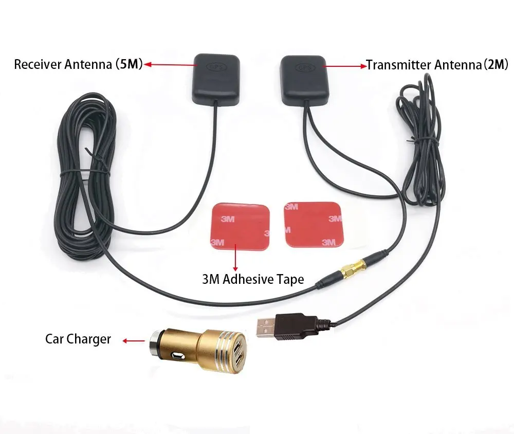 Water resistant GPS Antenna Receiver Repeater Navigator Amplifier 5M/16FT Car Signal Repeater Amplifier GPS Receive And Transmit for Phone Car Navigation System with car charge