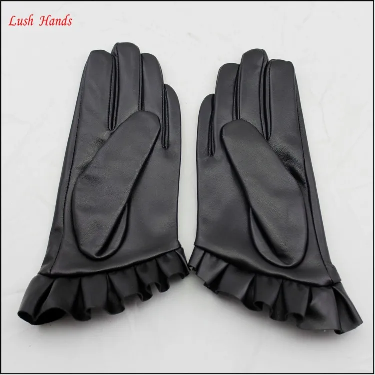 2016 spring leather hand gloves women short hand gloves with lace