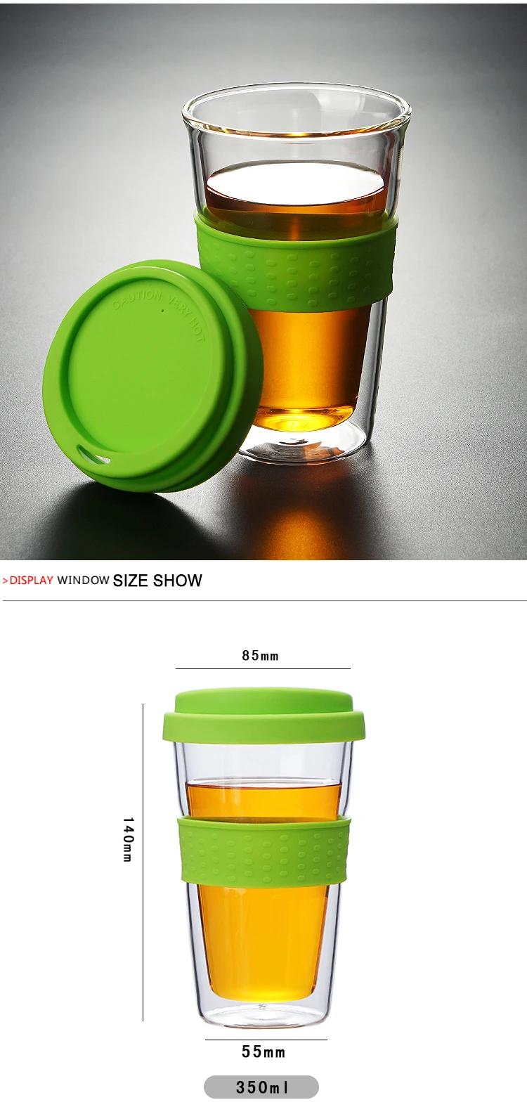 12 Oz Glass Travel Coffee Mug Tea Cup Double Walled Glass Tumbler