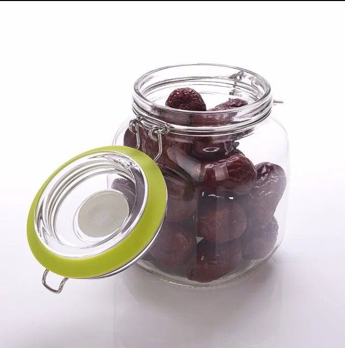 Square Glass Kitchen Storage Canister Jars - Crystal Clear Food Storage Jars With Clear Lid And Bail & Trigger Hermetic Seal