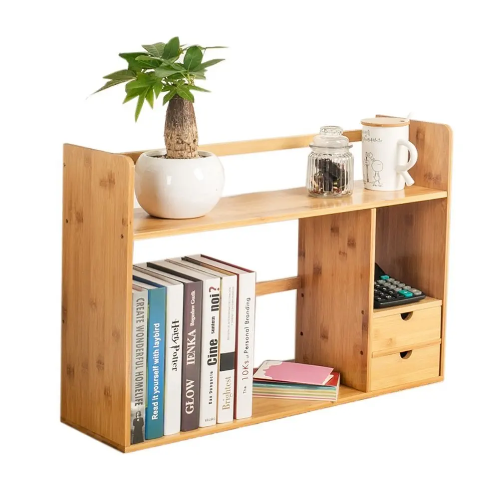 Bamboo Small Bookshelf Office Desk Storage Shelves With Drawers Bamboo Small Bookshelf Office Desk