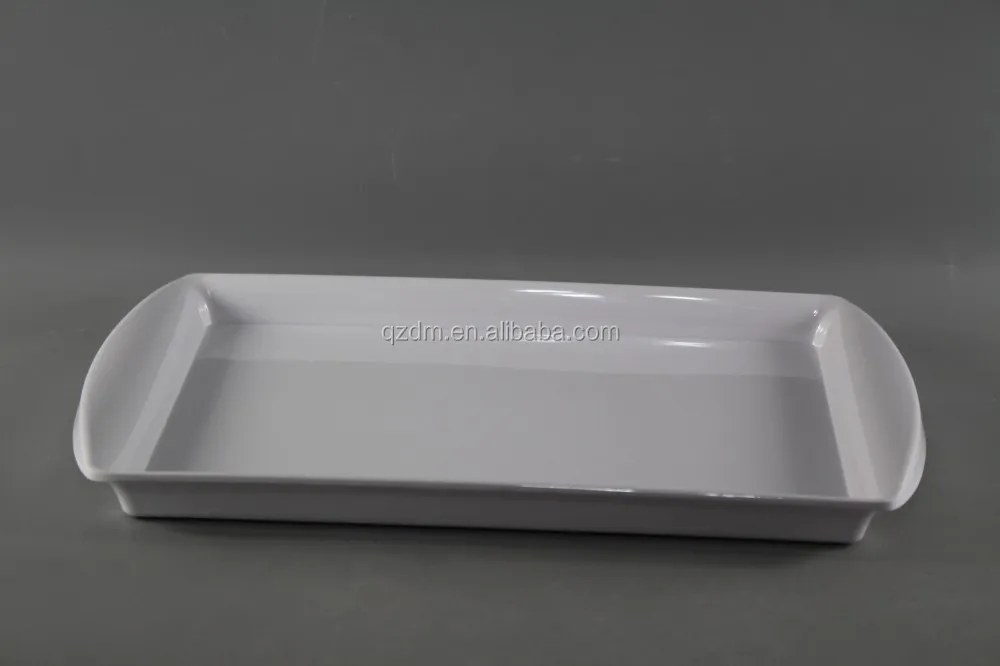 No Print Melamine White Serving Tray With 2 Handle For Bread Shop