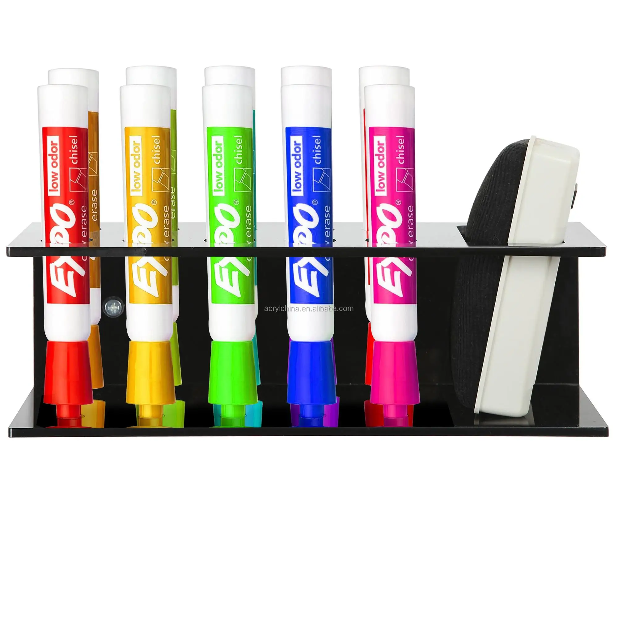 Mountable Black 10 Stots Acrylic Dry Erase Marker & Eraser Wall