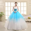 Elegant Beaded Light blue Color yarn Princess Blue New Wedding Dress Party Stage Studio Photo Gown