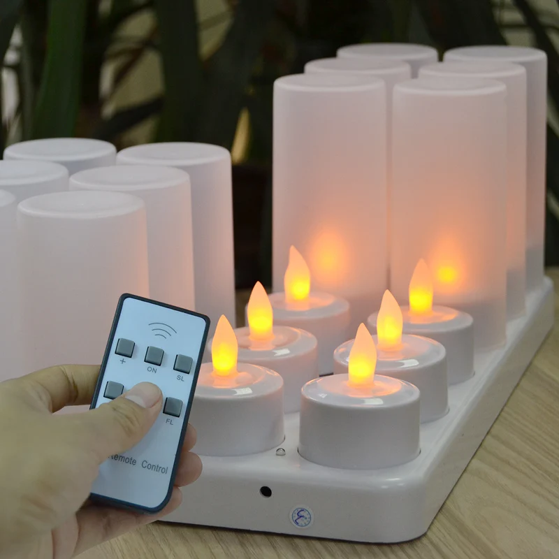 12Pcs Set Remote Controlled Frosted Rechargeable Tea Lights LED Candles Lamp