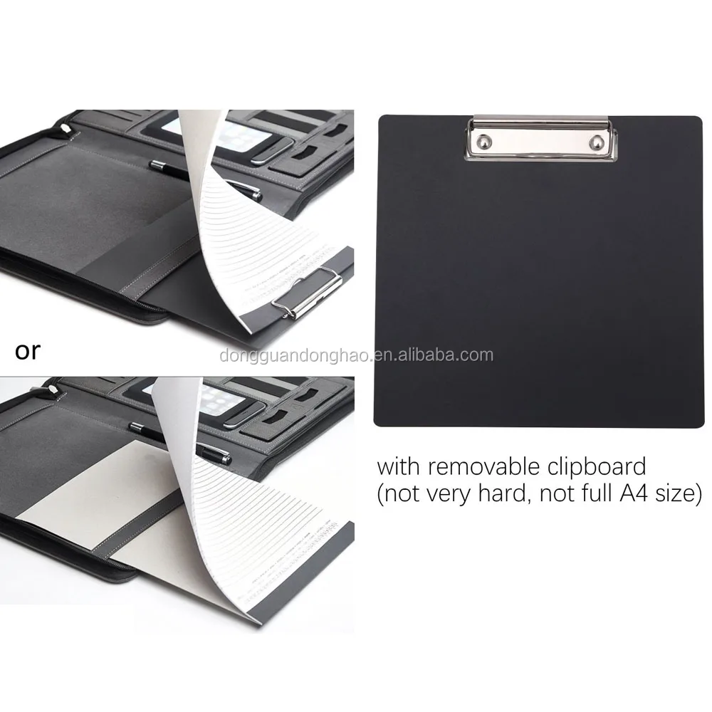 Wholesale High Quality Genuine Leather Folded Padfolio Custom Executive Zippered Promotional Business A4 PU Leather Portfolio