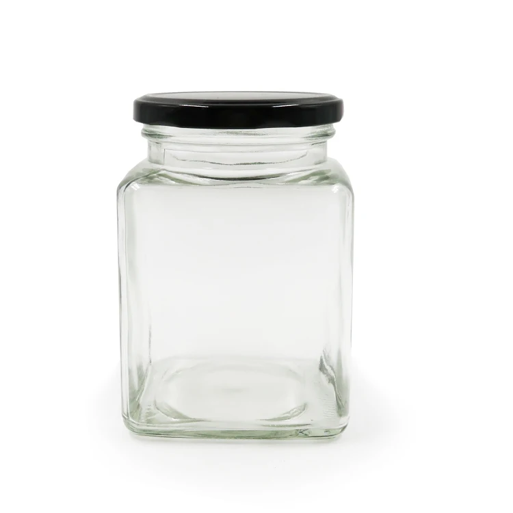 Custom Glass Square Jar Candle Jam Honey Storage Mason Jar With Metal