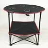Folding travel table with slots in table top to hold a water bottle &Tailgate table with carry strap